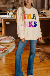 LIZAKOSHT  -  THANKS Round Neck Long Sleeve Sweatshirt